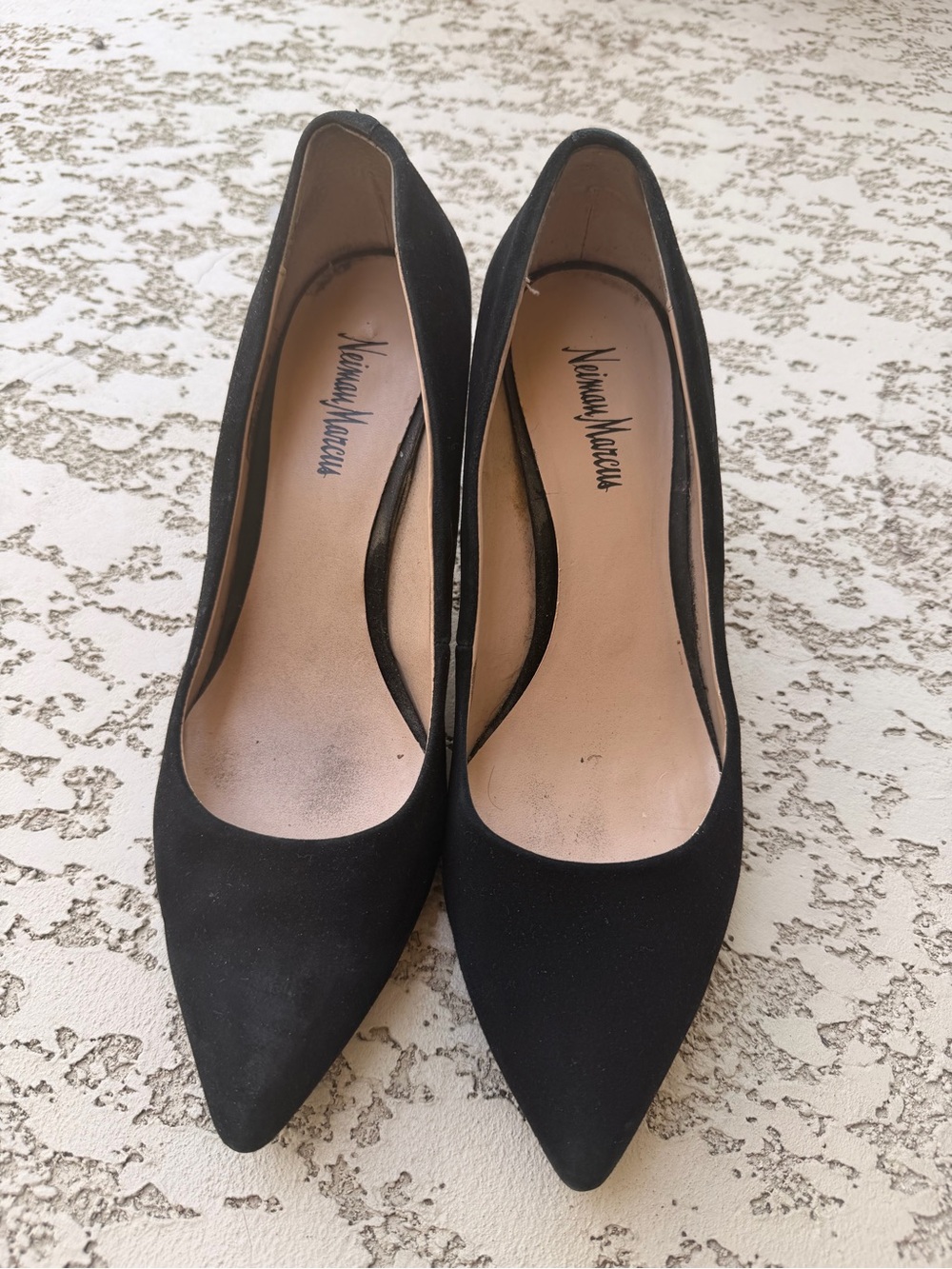 Neiman Marcus Black Suede Pointed-Toe Stiletto Pumps